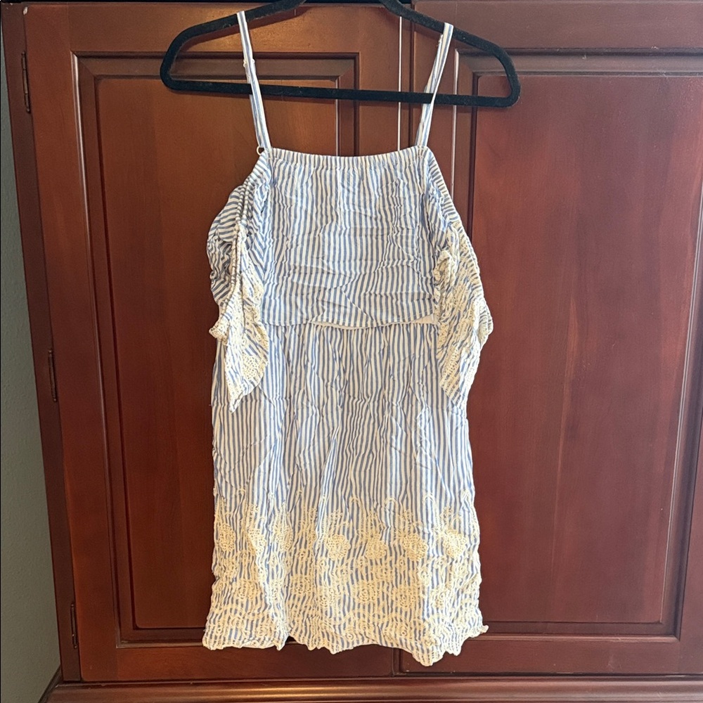 As U Wish Blue and White off shoulder sleeve Striped Dress